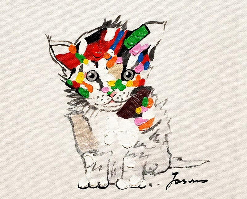 White Cat, 8×10 Hand painted on Giclee Canvas, Canvas-only
