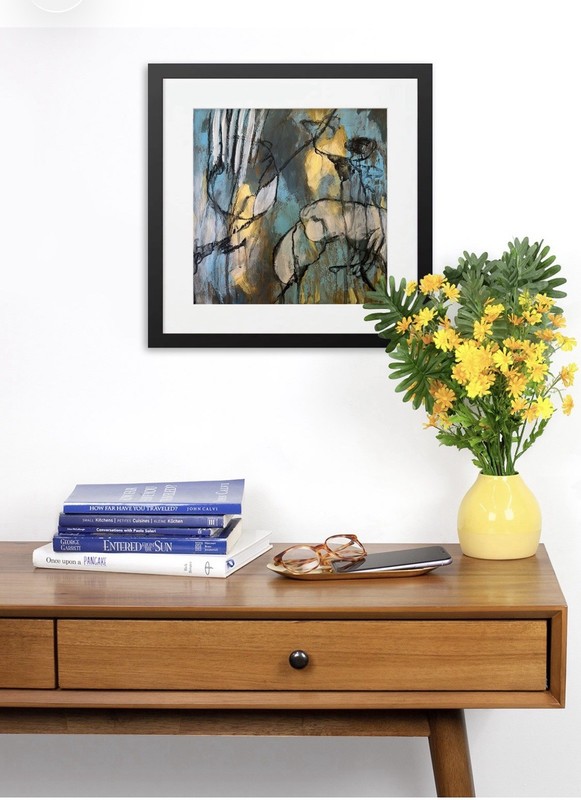 Artwork - original unframed abstract painting Blue and Yellow Wall Art gallery