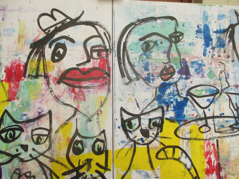 Expressive Queen 2 Cats 80x100cm Original Acrylic Painting Sonja Zeltner-Müller gallery
