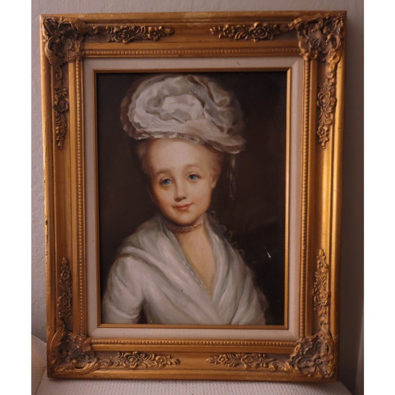 Vintage Ornate Framed Oil Painting Portrait «Émilie Vernet» – Lepicié Replica