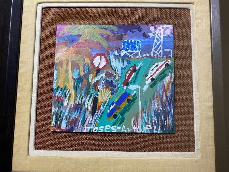 Moses Atwell Outsider Art "Cars In Landscape Scene" Oil Painting - Signed/Framed gallery