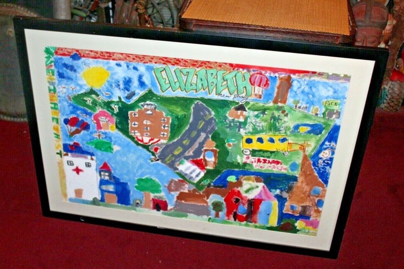 Original Elizabeth New Jersey NJ Painting Large Child Like Painting Framed