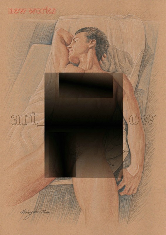Original drawing A4 Art Colored Pencil painting male model on kraft paper new193