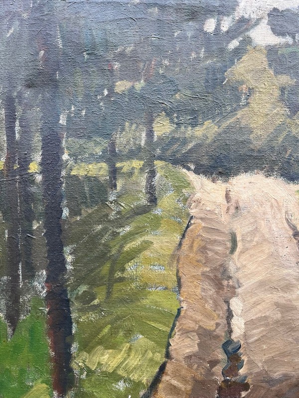 Impressionist Summer Forest Path Oil Painting Dated 1937 gallery