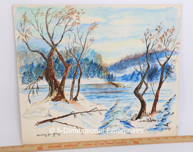 D Holby WAITING FOR SPRING Snowscape 17 1/2 x 14 3/4″ Watercolor on Board