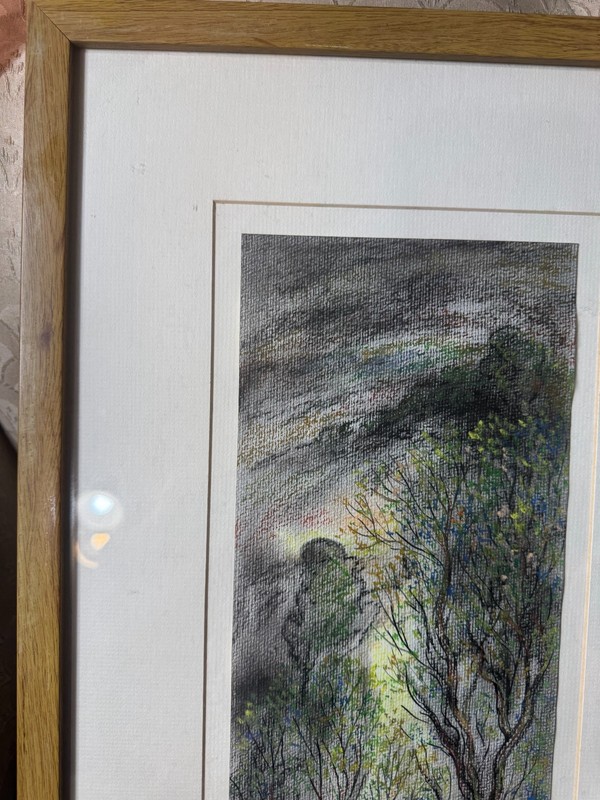 Original Signed Pastel Landscape by Shivankaro Maitra Framed Color Drawing Art gallery