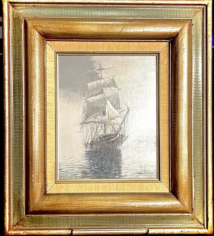 Ben Neill (1914- 2001) Original Oil Painting Clipper Ship “ Out of the Fog”.