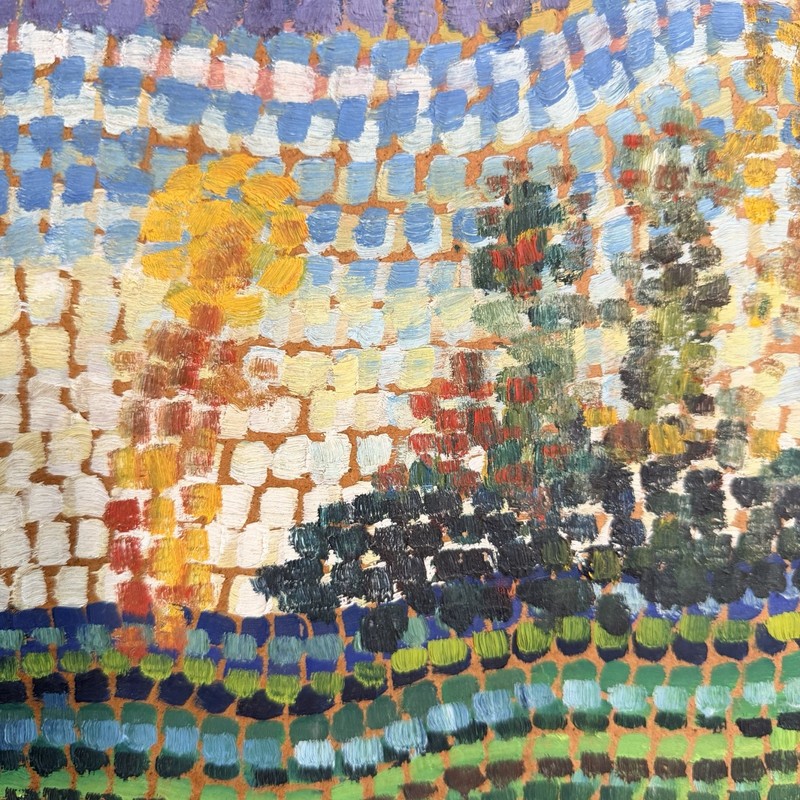 Vintage Pointillist Abstract Landscape Painting on Board French School Modernist gallery