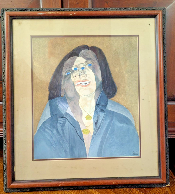 Vtg "Blue Dream" 2005 Framed Watercolor Woman Portrait Art 21x23.5 gallery
