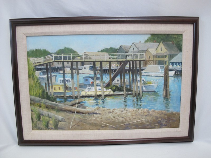 DALE GOSS Washington Waterfront BOAT Scene Signed Framed Pacific NW Oil Painting