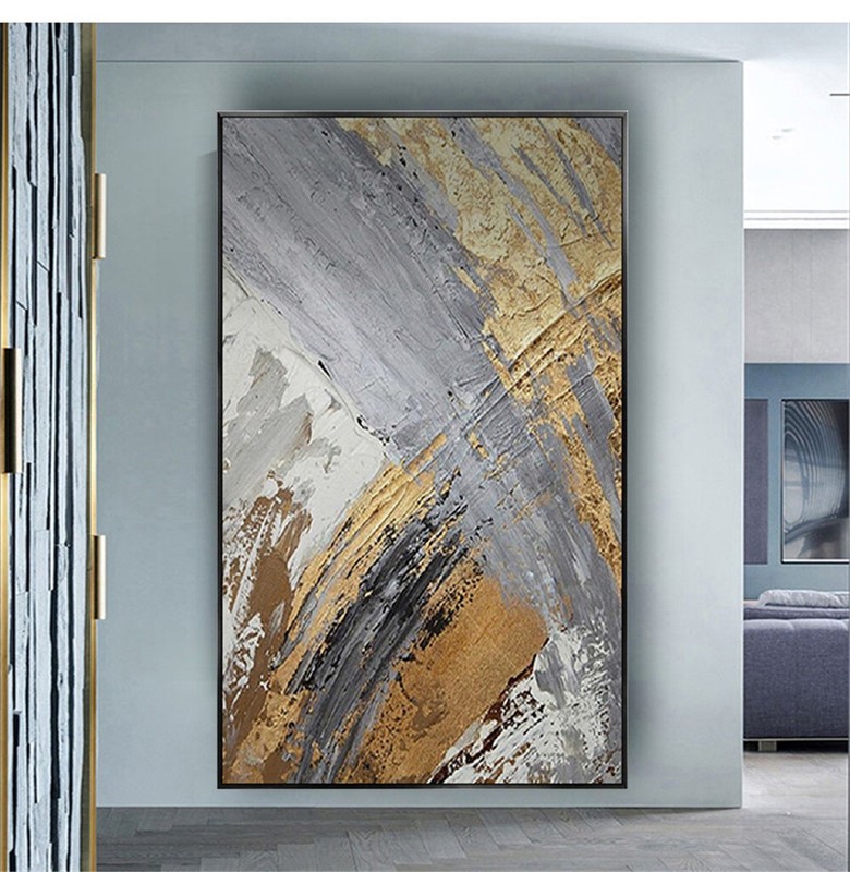 Abstract Gold Foil Thick Texture Cuadros Line Handmade Canvas Oil Painting gallery