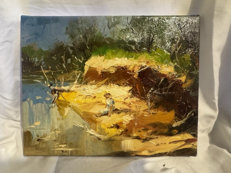 MINI PAINTING EXPRESSIONISM BOY IN WOODS ACRYLIC