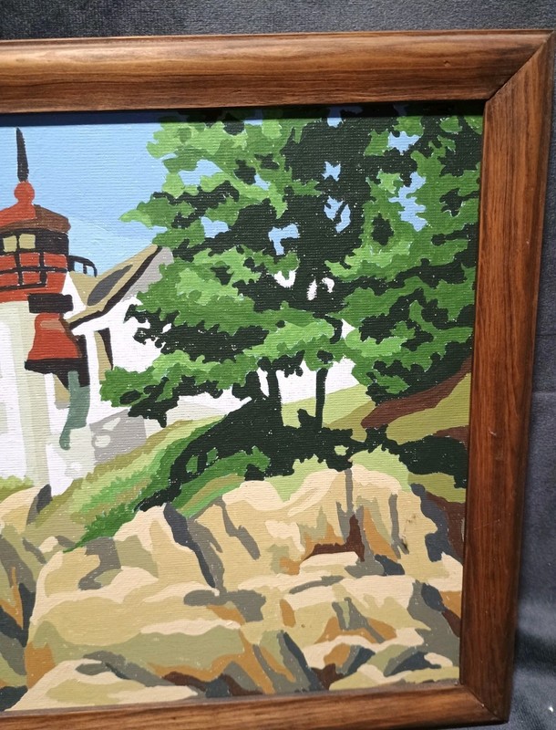 2 Vintage Styleized "Rugged Coast" Paintings In Rustic Frames 10.75 X 14.75" gallery