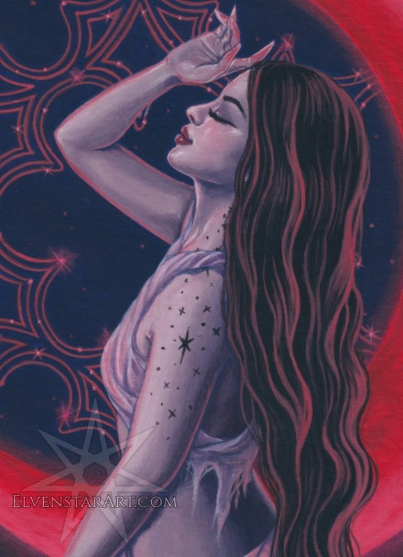 ORIGINAL PAINTING Celestial Red Moon Woman Mystical Night Fantasy Acrylic Art gallery
