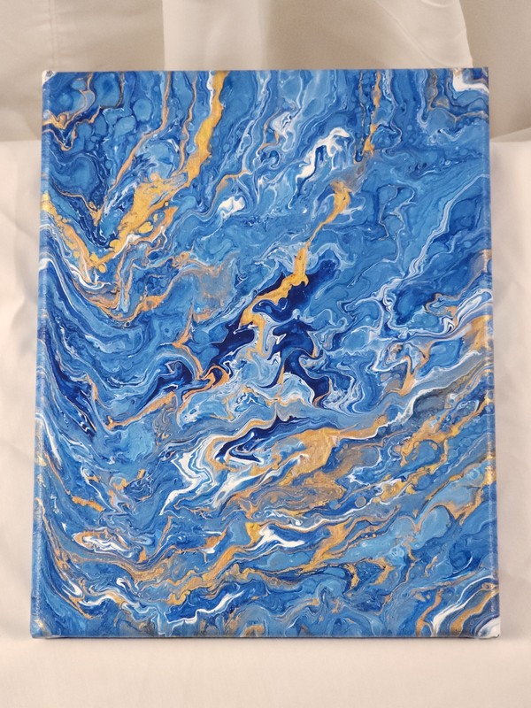 Blue And Gold, White acrylic painting on canvas 8×10