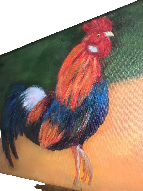 VTG Original Strutting Rooster Chicken Painting 14”T 17”W Canvas (9x12) Framed gallery