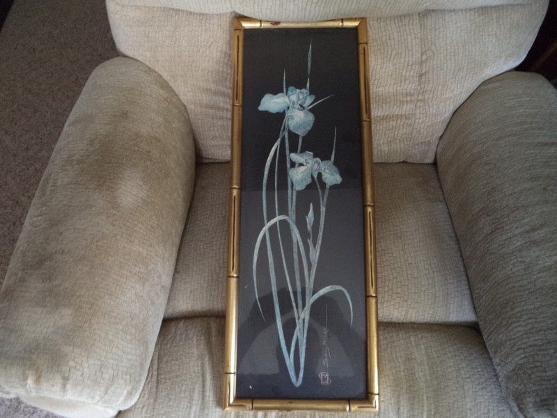 Vtg Original SALLY MILLER MAXWELL Hand Scratchboard Flower Painting 25” X 9”