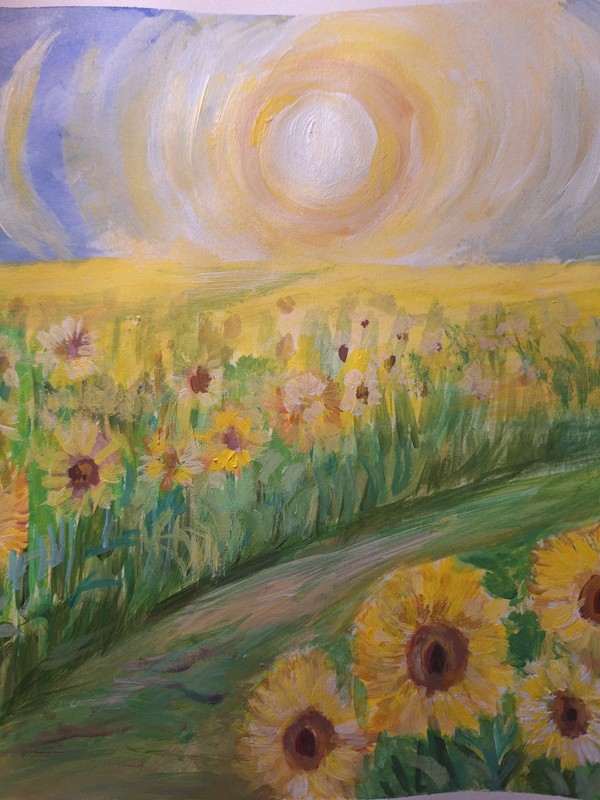 Orginal Hand Painted 9x12 Golden Sunflower Impressionist Art Signed Home Decor gallery