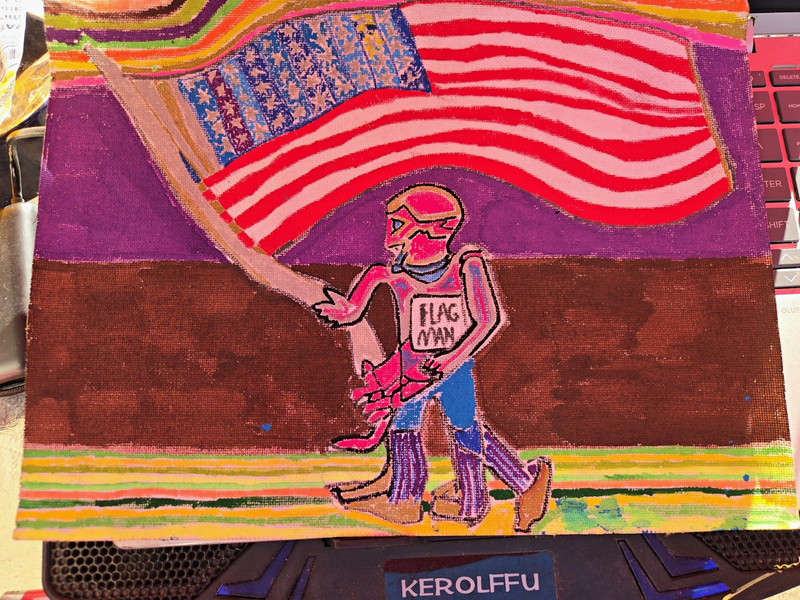 FLAG MAN AT OC MARATHON ABSTRACT CUBIST PSYCHEDELIC Acrylic On Canvas Unframed