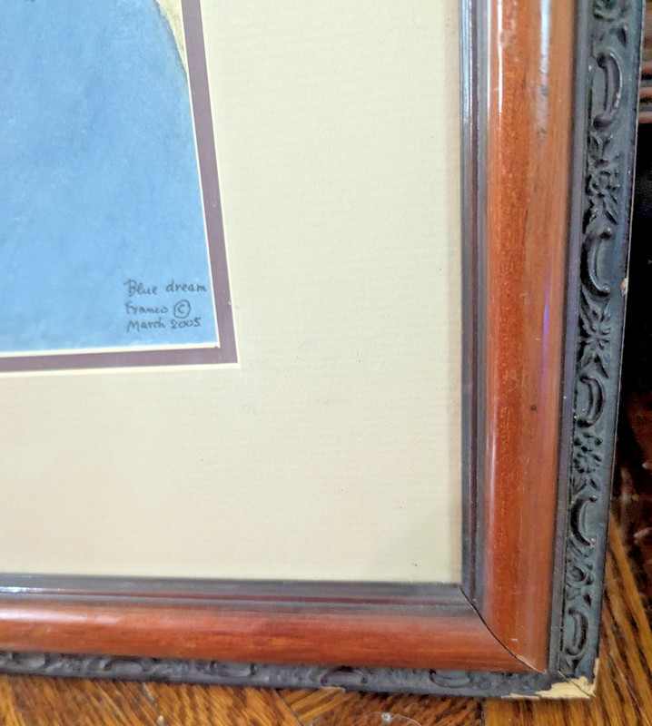 Vtg "Blue Dream" 2005 Framed Watercolor Woman Portrait Art 21x23.5 gallery