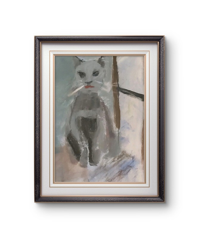 Unimpressed Cat Original Acrylic Painting, Whimsical Feline Portrait Art gallery