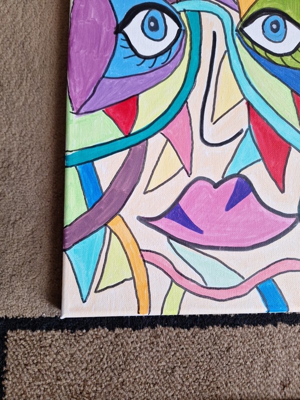 Acrylic Abstract On Canvas Painting Contemporary Ladies Face 11 X 14 In NM #1 gallery