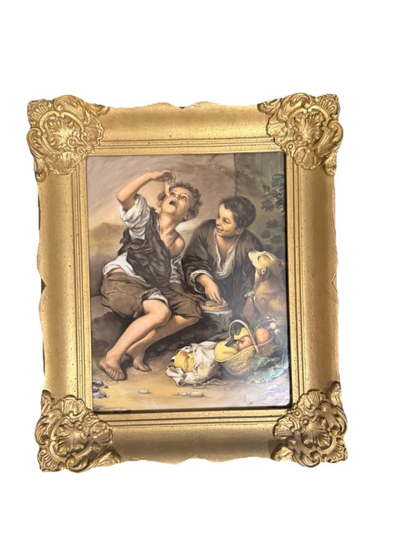 The Pie Eaters Porcelain Painting German Bartolomé Esteban Murillo Framed