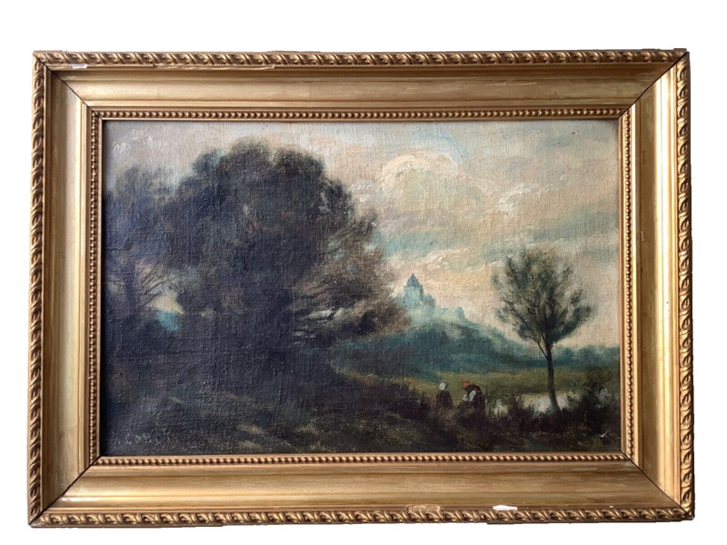 COROT 19th Century Landscape in Tuscany Italy Barbizon Oil Canvas Painting