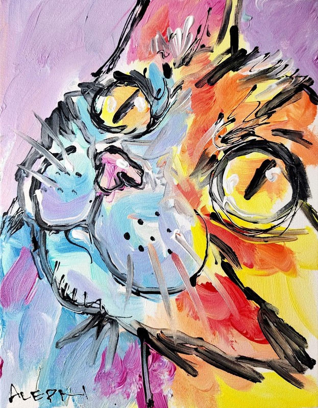 Original Abstract Cat Painting Canvas Neo Expressionist Fine Art Decor 11x14 gallery