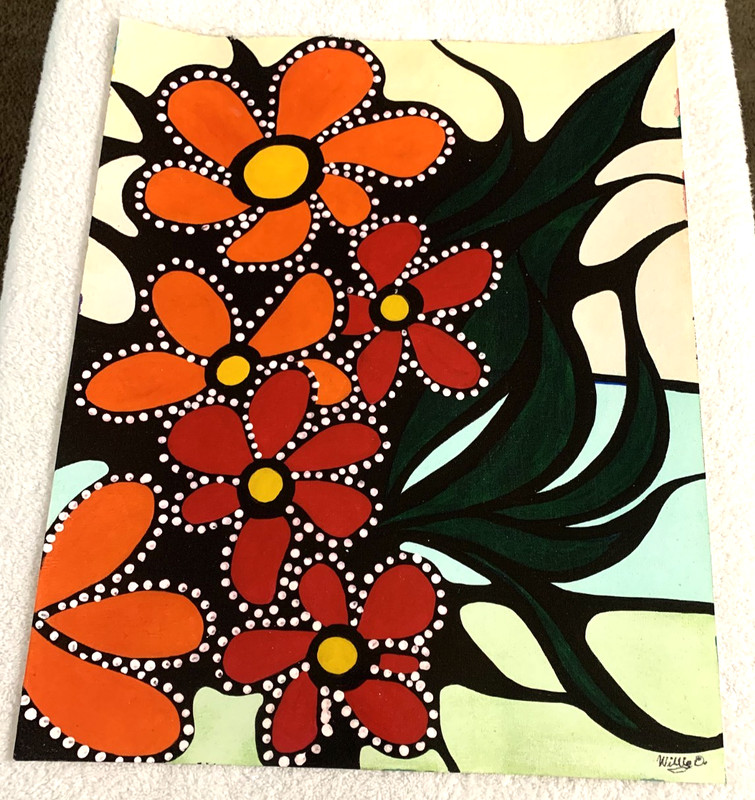 ACRYLIC PAINTING FLOWER AT DAWN. 16 x 20 in