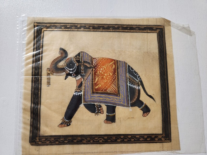 Elephant trunk up India Artwork Hand-Painting on Silk 9×8 Plastic Sheet