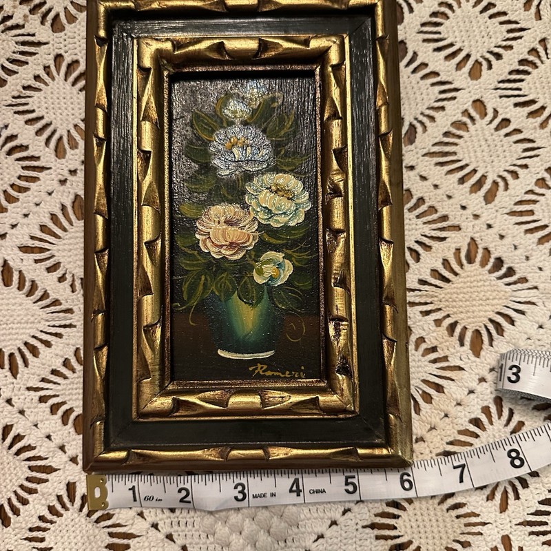 Rameriz Framed Signed Miniature Floral Oil Painting on Canvas Handmade 9x6" gallery