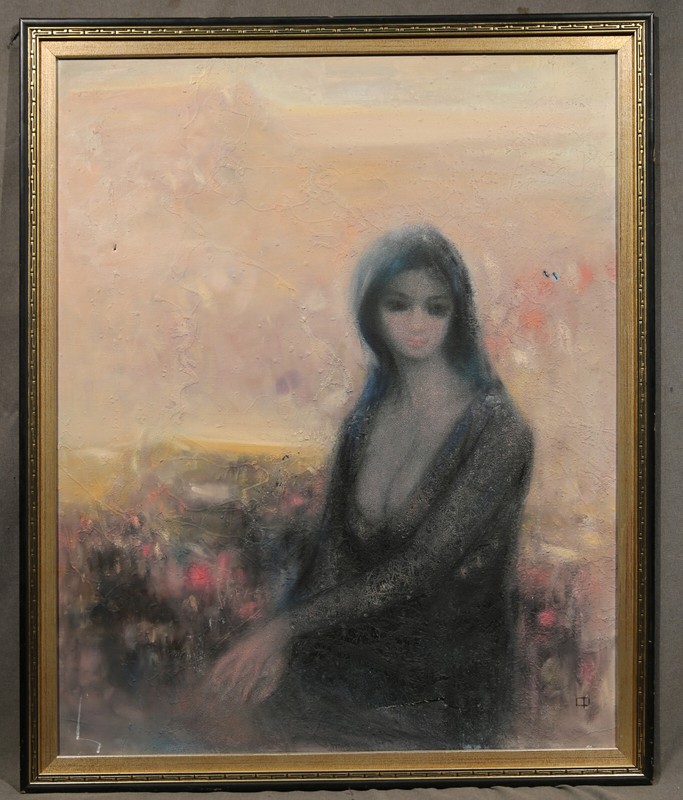 20th 21st Century Chinese American Portrait of a Girl with Flowers