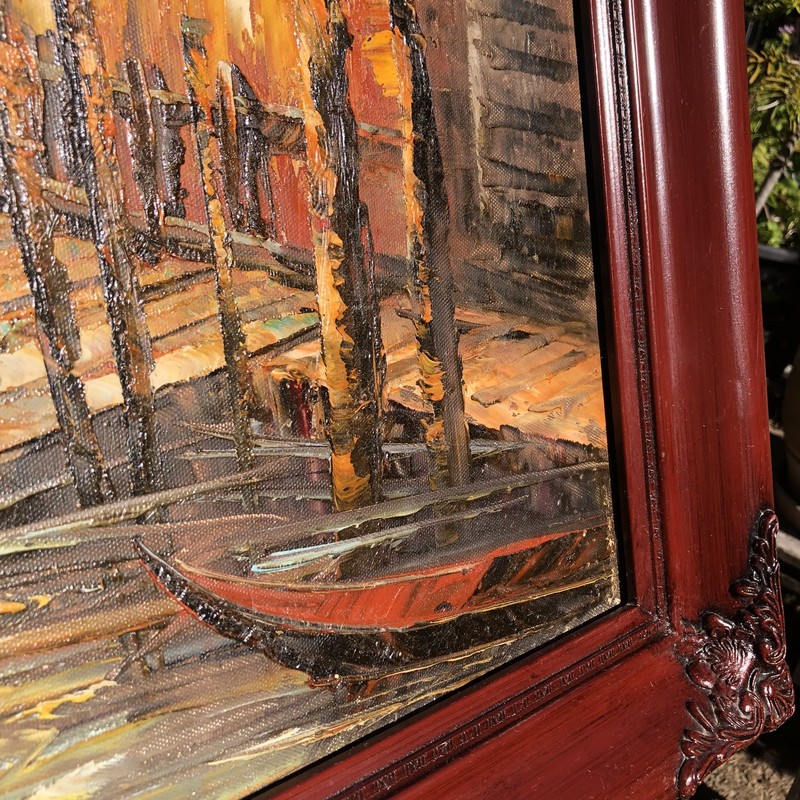 Venice Grand Canal Oil On Canvas Painting Gondolas Hand Carved Frame 30”X40” gallery