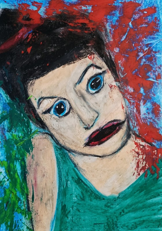 Woman Portrait – Abstract Modern Art – Oil Chalk A4 Paper – Modern Art