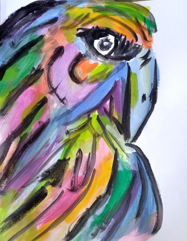 Original Colorful Parrot 9x12 Signed Acrylic Impressionist Art Paper Painting gallery