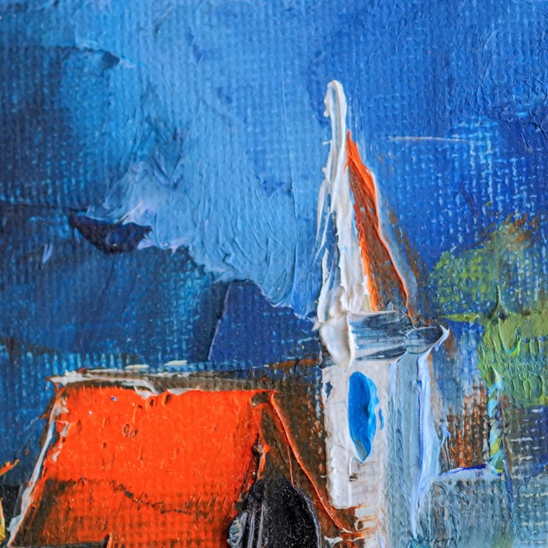 Swiss Alpine Village Oil Painting 8x12" Switzerland Red Roofs Original Handmade gallery