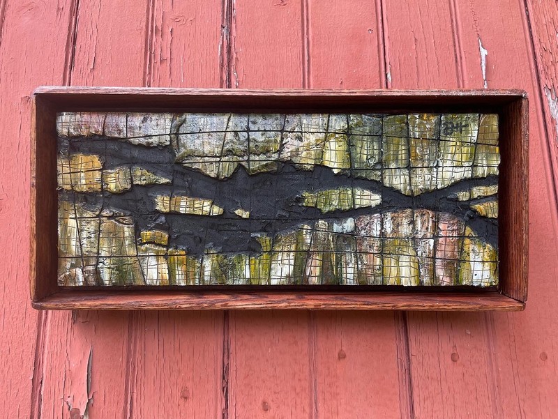 “Basho Creek” (7”x17”) w/oak frame – Abstract Painting Landscape
