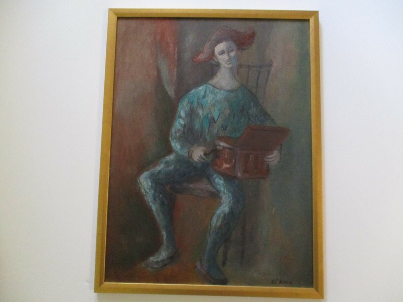 PATRICK SIGNED ORIGINAL 1950'S PAINTING JESTER PORTRAIT CUBISM VINTAGE MODERNISM gallery