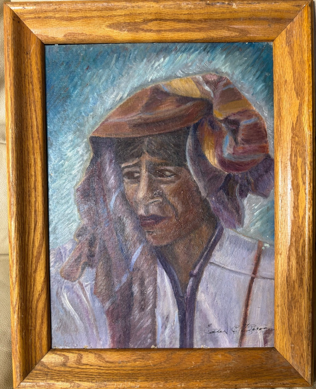 Esther C Baron? «Woman With Colorful Headwrap» Oil Painting – Signed And Framed