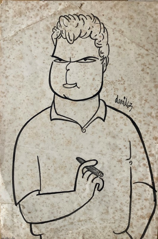 Juan David. Caricature. Lisandro Otero, 1963. Ink on cardboard. Original signed. gallery