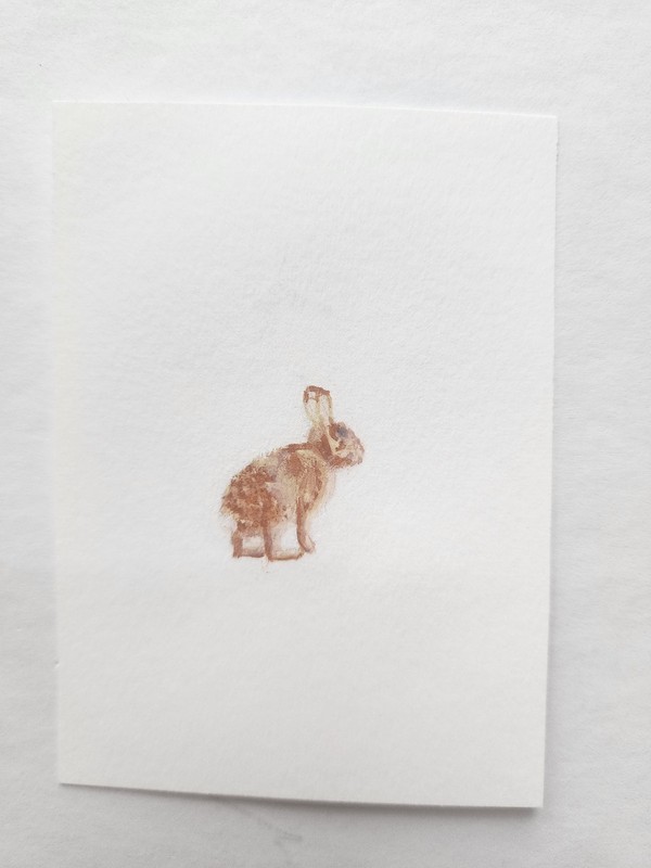 ACEO Original Acrylic Painting Abstract Small Brown Bunny Rabbit by Kiva