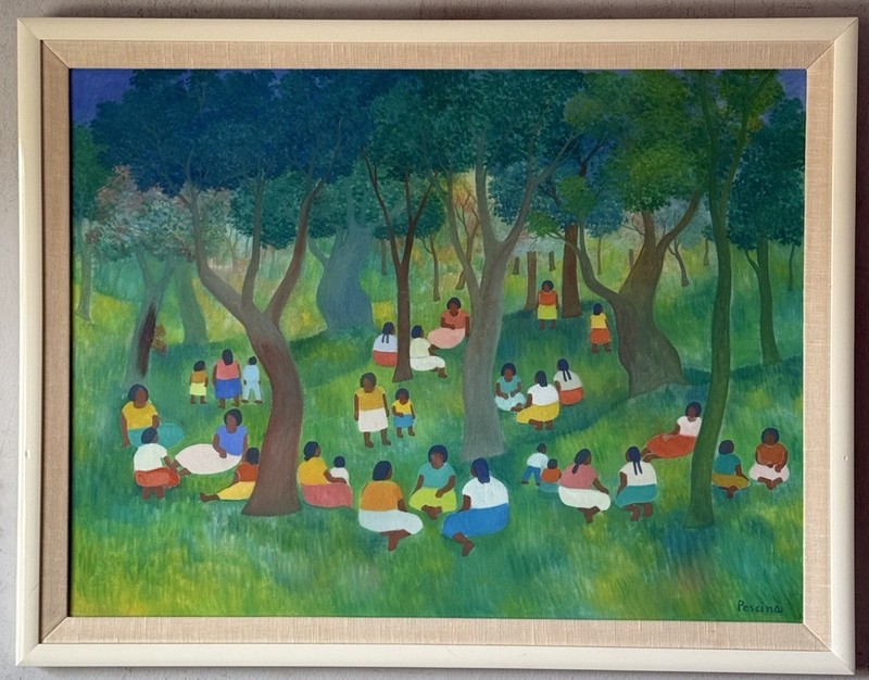 AURELIO PESCINA VINTAGE MEXICAN MODERN ART FIGURATIVE LANDSCAPE OIL PAINTING OLD