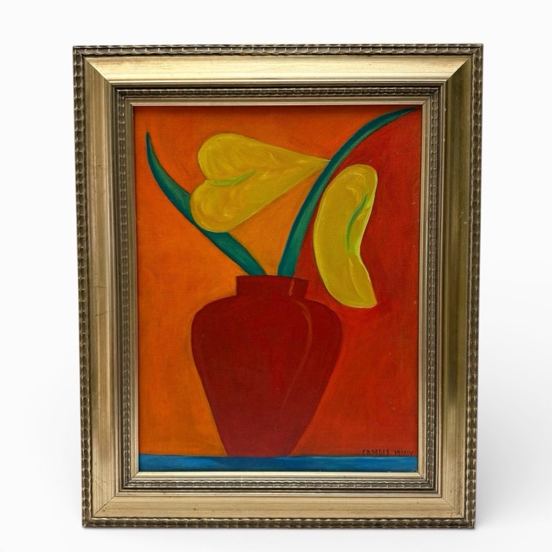 Original Signed Vibrant Modern Still Life Flowers in Vase Painting Framed