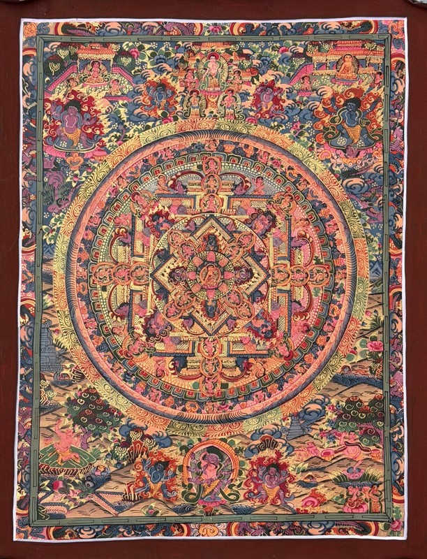 BUDDHA LIFE STORY BIG CIRCLE MANDALA ORIGINAL TIBETAN THANGKA PAINTING