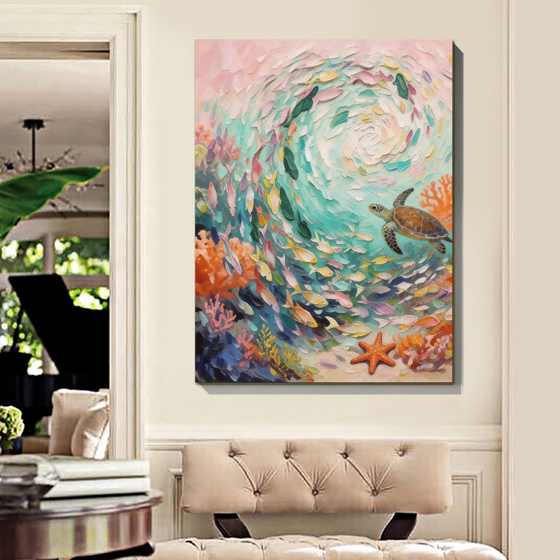 Abstract Fish Sea Turtle Landscape Wall Art Home Decor Handpainted Oil Painting gallery