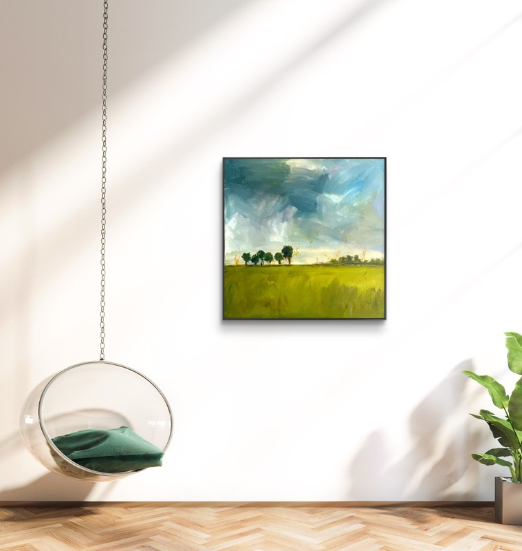 Large Landscape Painting 24x24 | Modern Abstract Field Sky | Original Art gallery