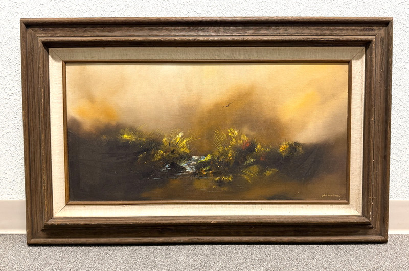 Vtg John Boyd May Signed Oil Painting MCM California Beach Landscape Frame