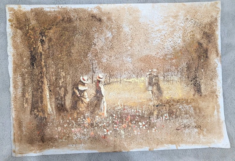 Vintage Original SAND OIL Painting Canvas Signed Boris Chezar 28″X40″