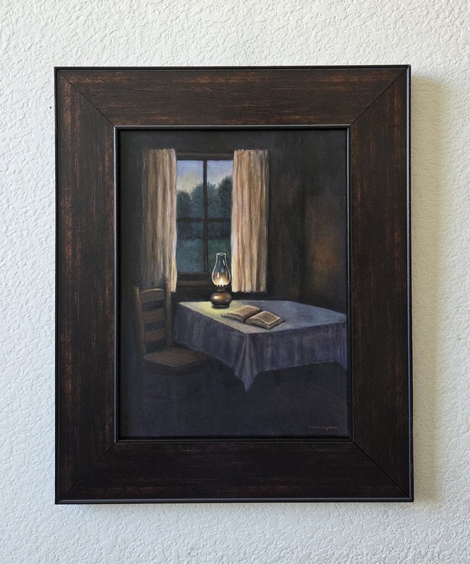 Original Framed Oil Lamp & Book Painting 12x16 Canvas (15x19) Cozy Interior Art gallery